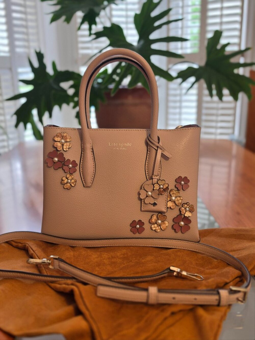 kate spade New York Blush Floral Appliqué Leather Satchel